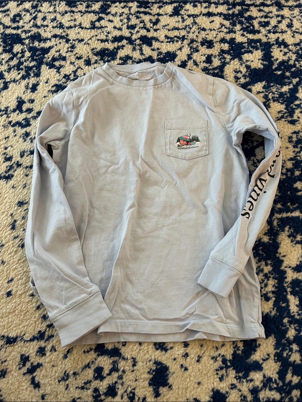 Vineyard Vines Pale Blue Long Sleeve Pocket Tee with Sleeve Logo